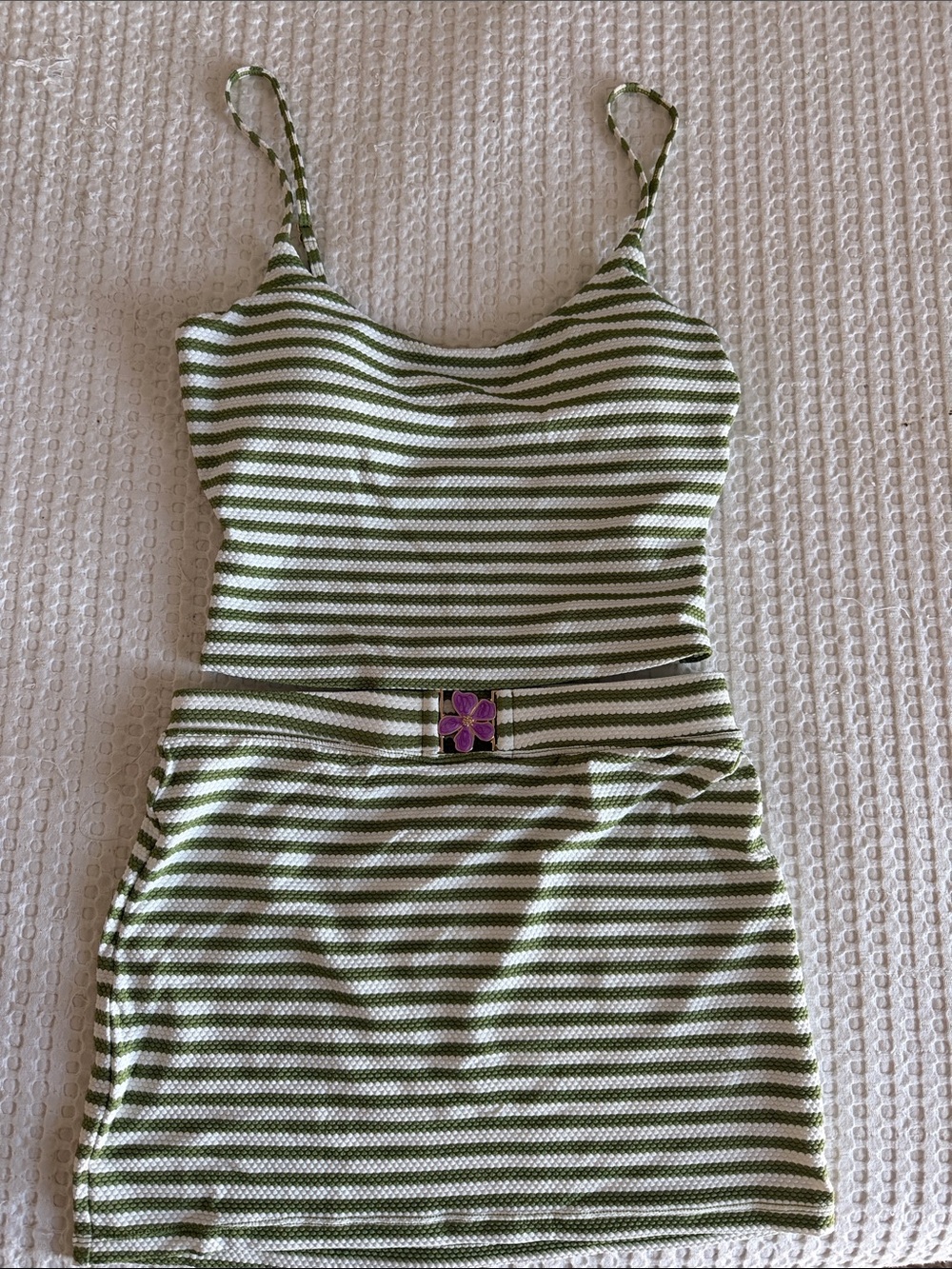 Hello Molly Cabana Swim Top/Skirt Olive Stripes